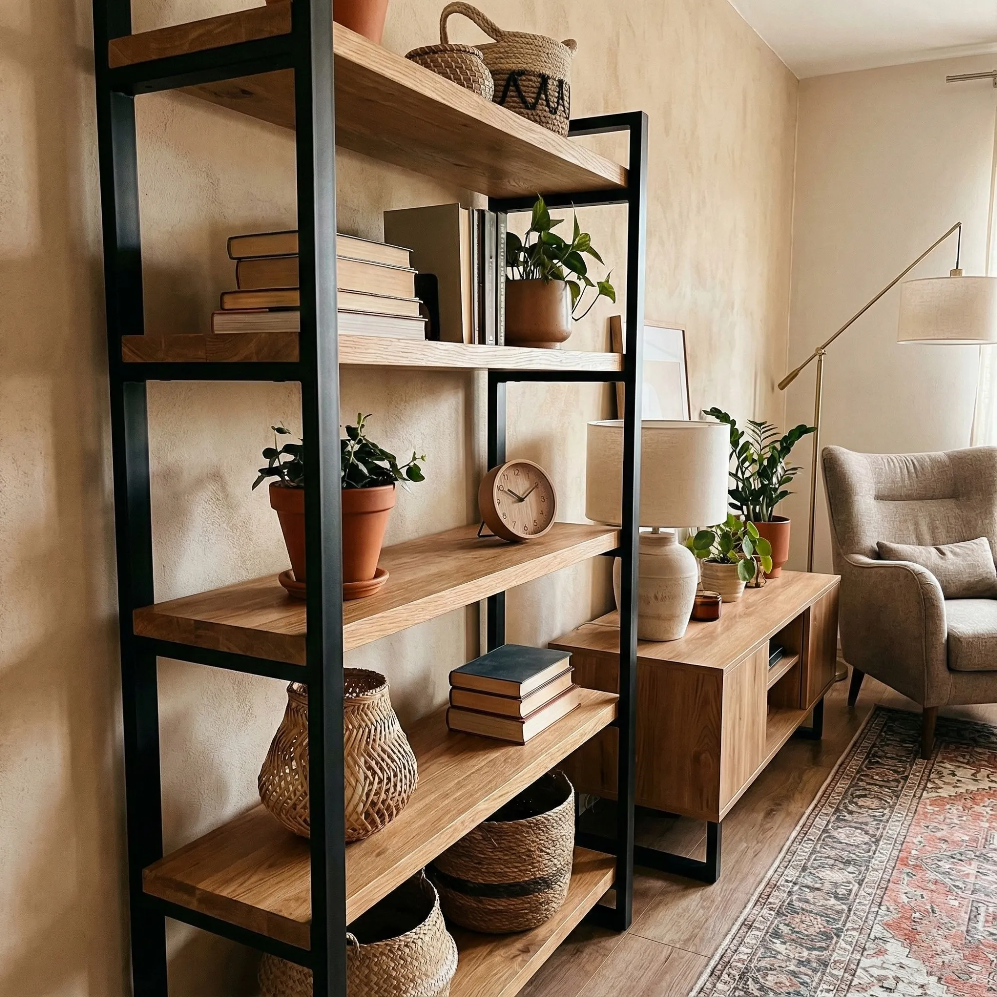 Industrial Wood and Metal Bookshelf - view 5